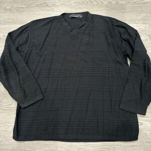 Black Protege Collection Texture Striped Long Sleeve Vneck Sweater Shirt | Sz M